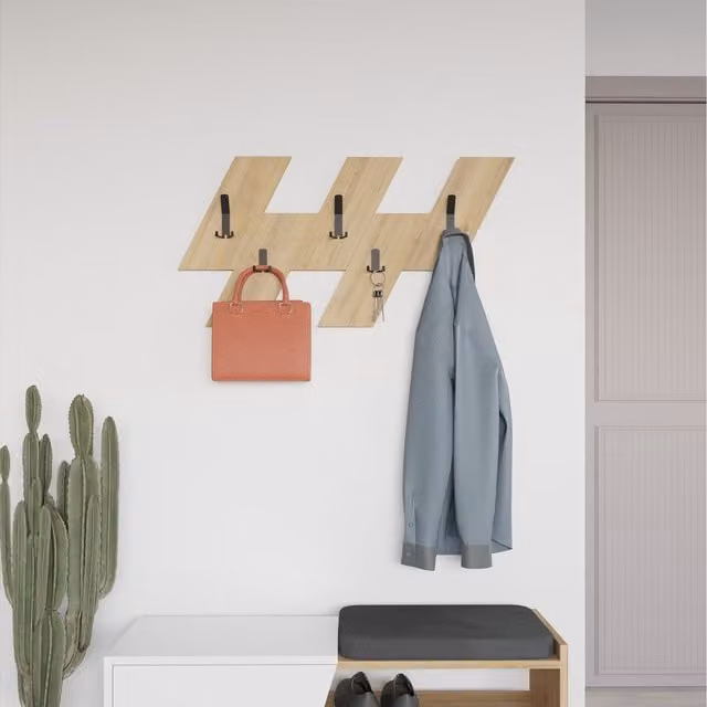 Decortie Ivy Modern Wall Mounted Wood Hanger in Brown