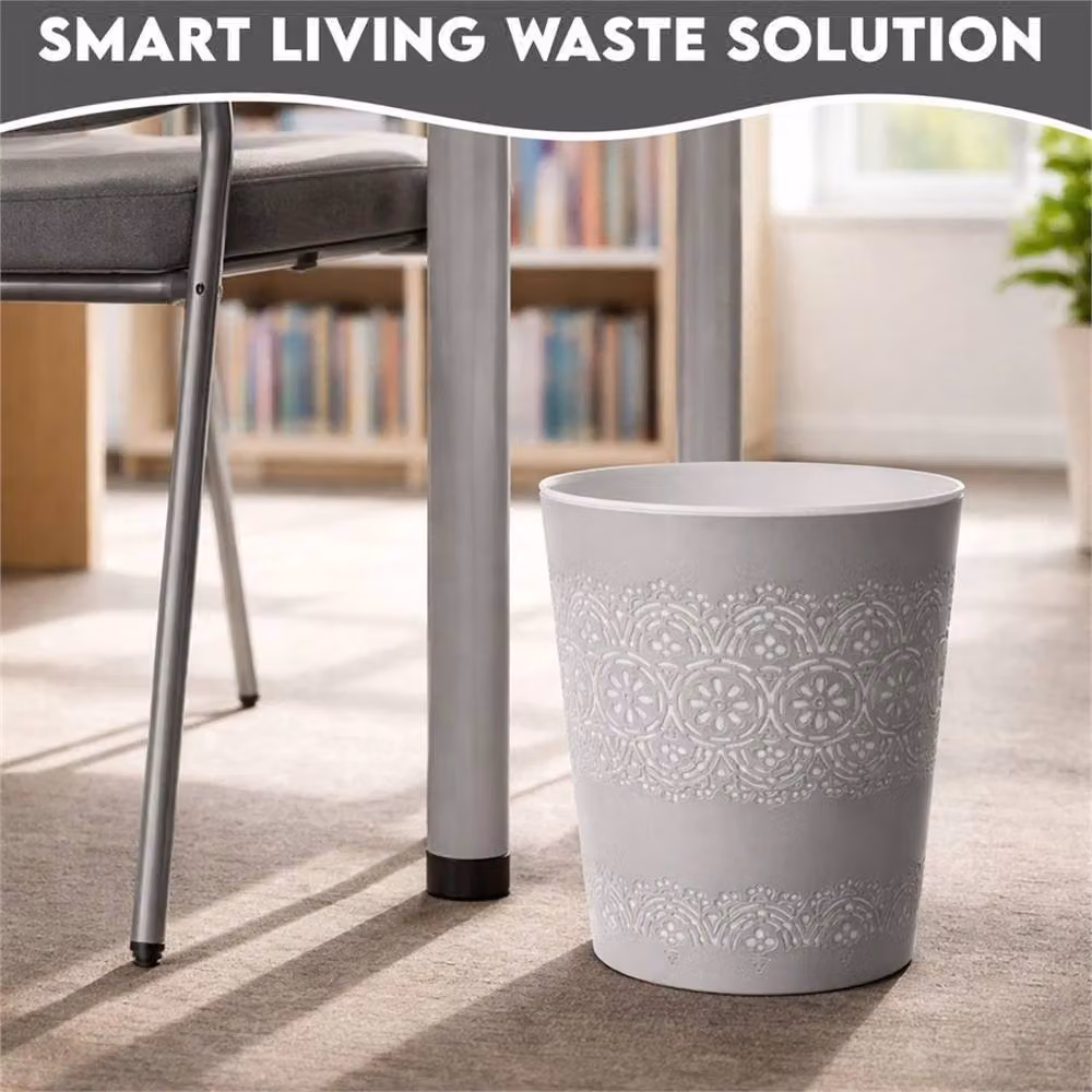 PAWNORA Grey 9 Litre Plastic Waste Paper Bin for Home, Office or Kitchen – 4