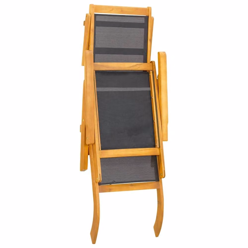 Berkfield Home Set of 2 Outdoor Acacia Wood and Textilene Deck Chairs in Brown and Black – 3