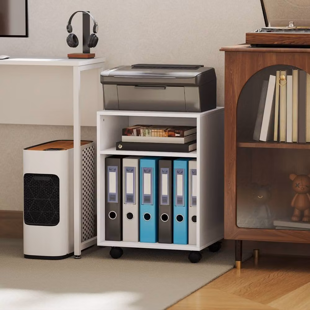 STILVORA Printer Stand with Storage and Castors, White – 6