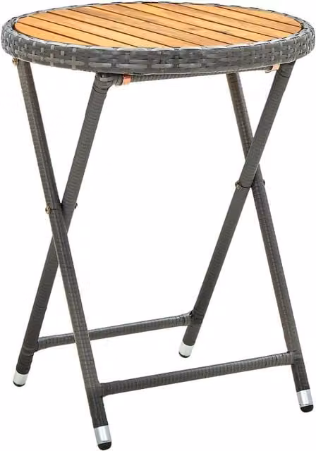 Berkfield Home Grey Poly Rattan and Solid Acacia Wood Tea Table, W: 60 cm, D: 60 cm – 1