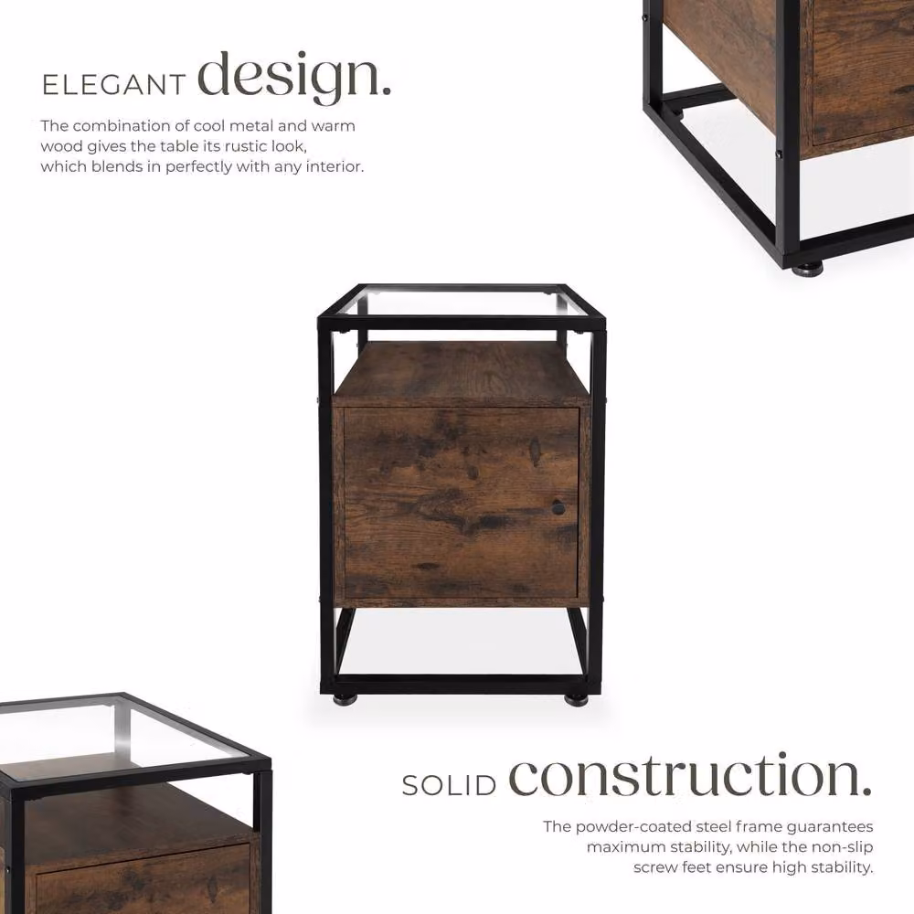 tectake Dudley Nightstand with 3 Shelves and Magnetic Door in Brown – 3