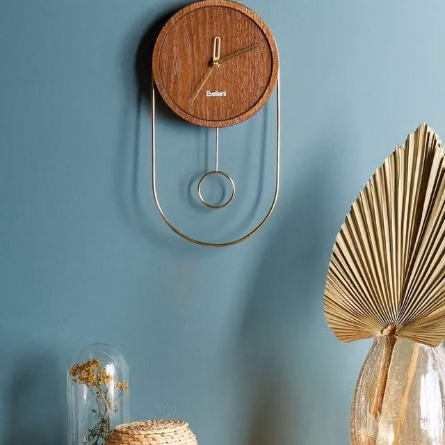 Wyld and Coco Timberline Dark Brown Minimalist Pendulum Wall Clock, W: 20 cm, H: 45 cm