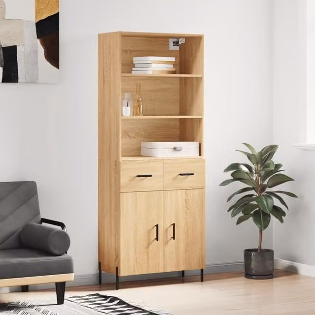 Berkfield Home Sonoma Oak Highboard in Brown, W: 69.5 cm, D: 34 cm, H: 180 cm – 1