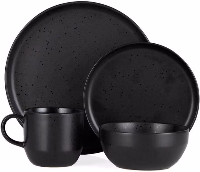 Barbary & Oak Cascade 16 Piece Stoneware Dinner Set in Black, Microwave and Dishwasher Safe