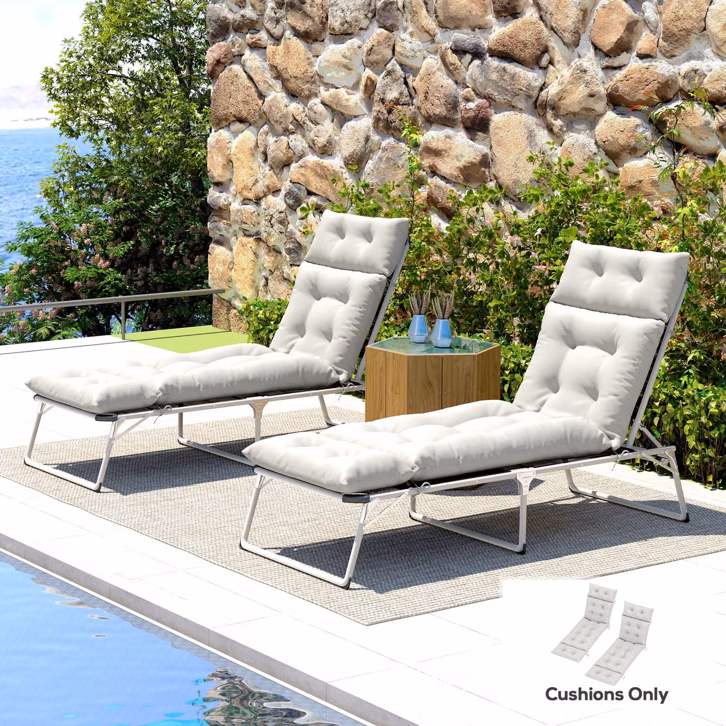 Outsunny Set of 2 Sun Lounger Replacement Cushions in Light Grey, W/D/H: 190 x 56 x 10 cm – 2
