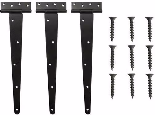 Living and Home 3-Piece Heavy-Duty 180-Degree T-Hinges for Wooden Doors and Gates, Black, 35 cm