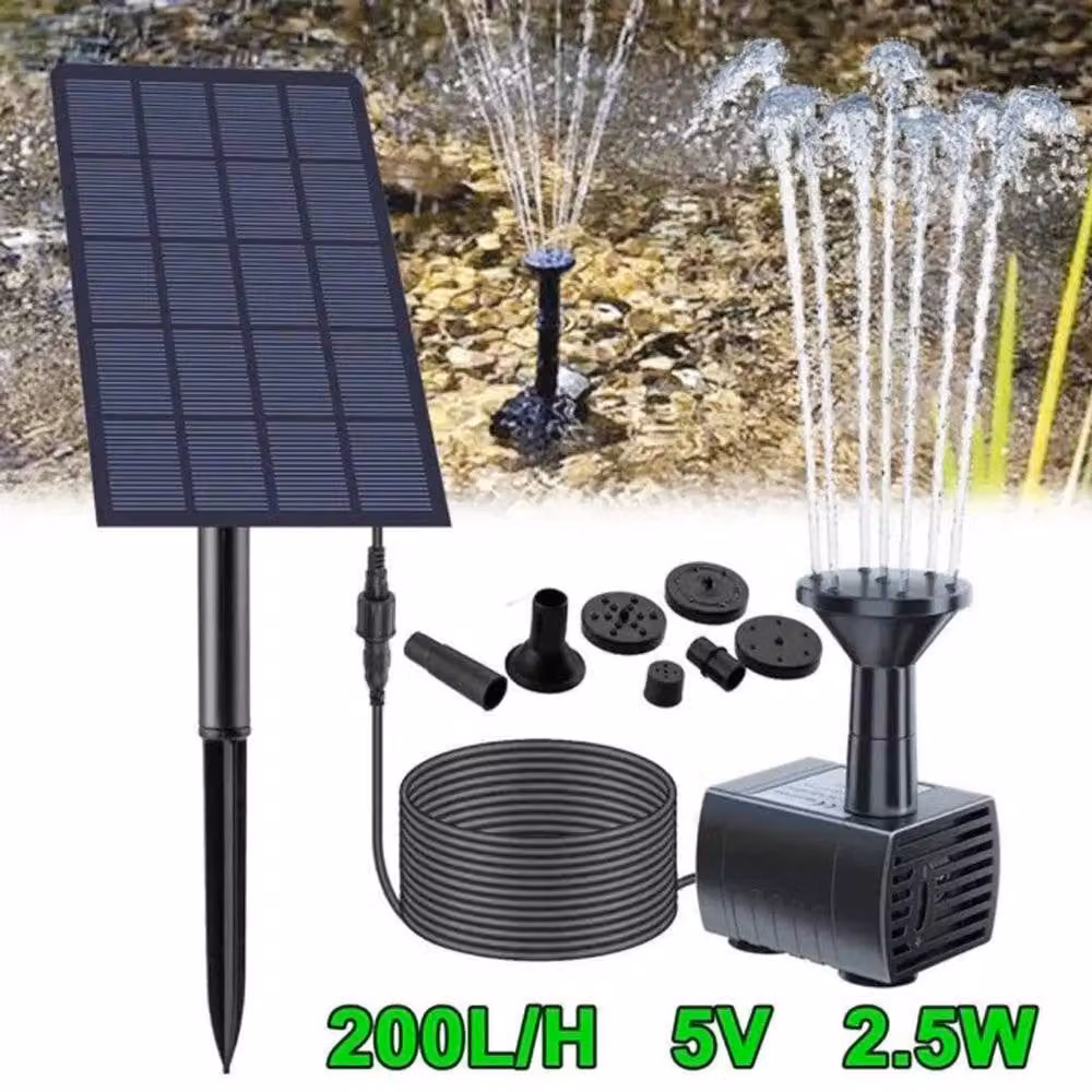 SPETLEK Solar Powered Water Fountain with 7 Nozzles in Black – 4