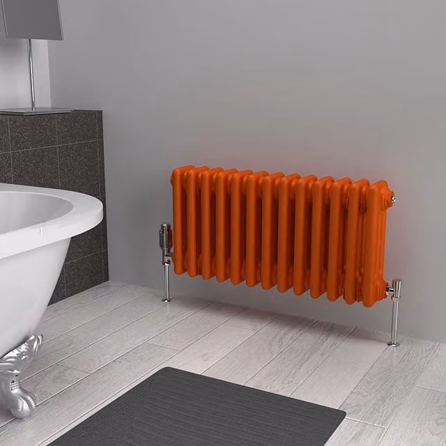 Lux Heat Horizontal 3 Column Steel Radiator in Sunburst Orange, W: 60.5 cm, H: 30 cm