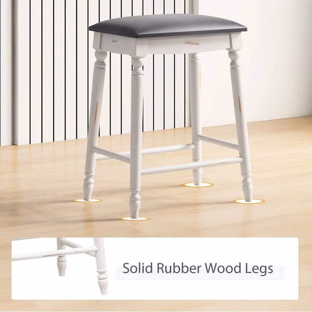 Kelvenix Set of 2 Modern Upholstered Bar Stools in White Synthetic Leather with Rubberwood Legs
