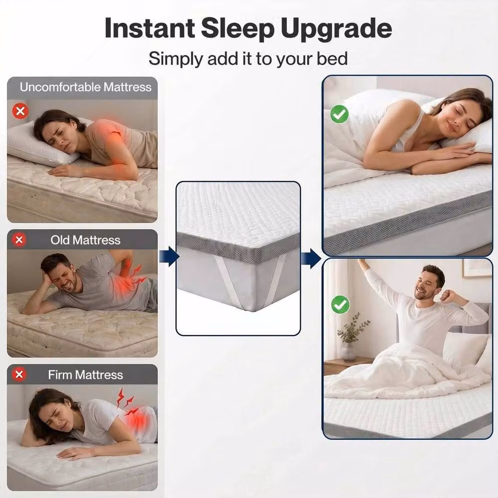 Kelvenix Single Memory Foam Mattress Topper in Grey with Temperature Regulation and Non-Slip Base – 2