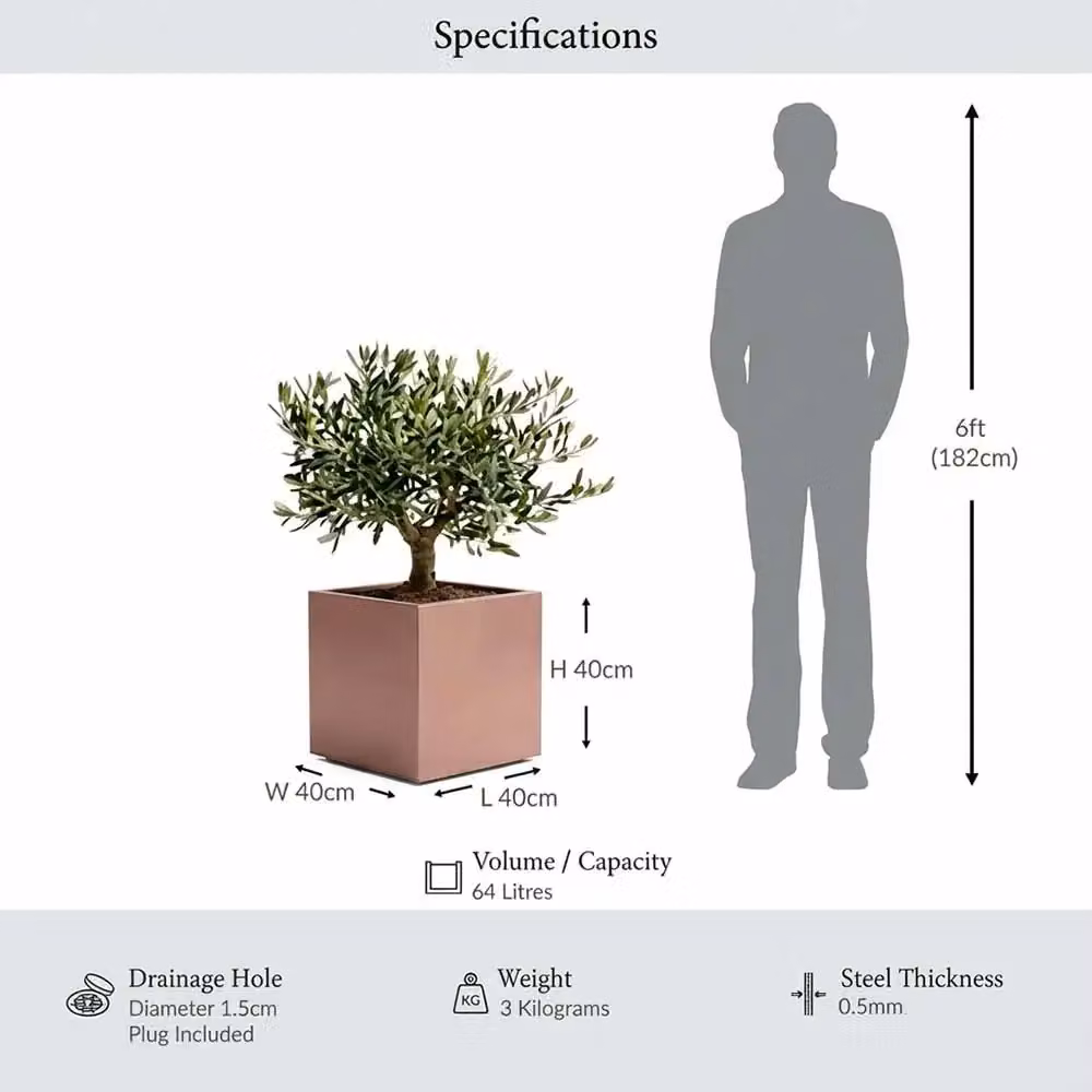 Access Garden Products Square Galvanised Steel Planter in Brushed Rose Gold Finish, 40 cm – 2