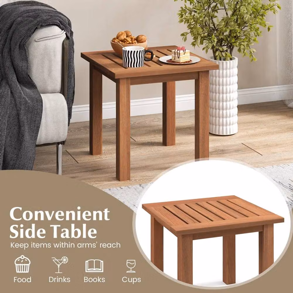 Costway Hardwood Patio Side Table, Natural Wooden Slatted Square Outdoor End Table – 6