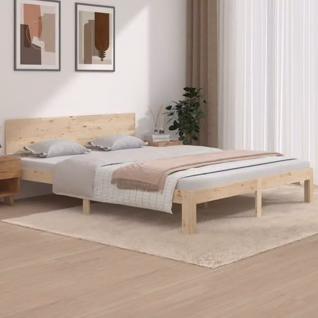 Berkfield Home Solid Wood Pine Bed Frame, Brown, W: 160 cm, D: 200 cm – 1