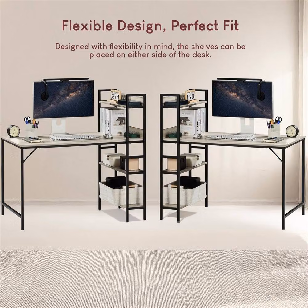 SPETLEK Computer Desk with 3 Shelves for Home Office in Grey and Natural – 3