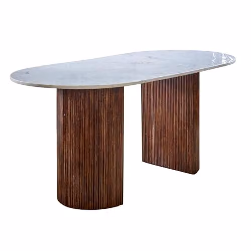 Indian Hub Opal Rectangular Dining Table with White Marble Top and Mango Wood Base, W: 170 cm, D: 85 cm, H: 76 cm – 1