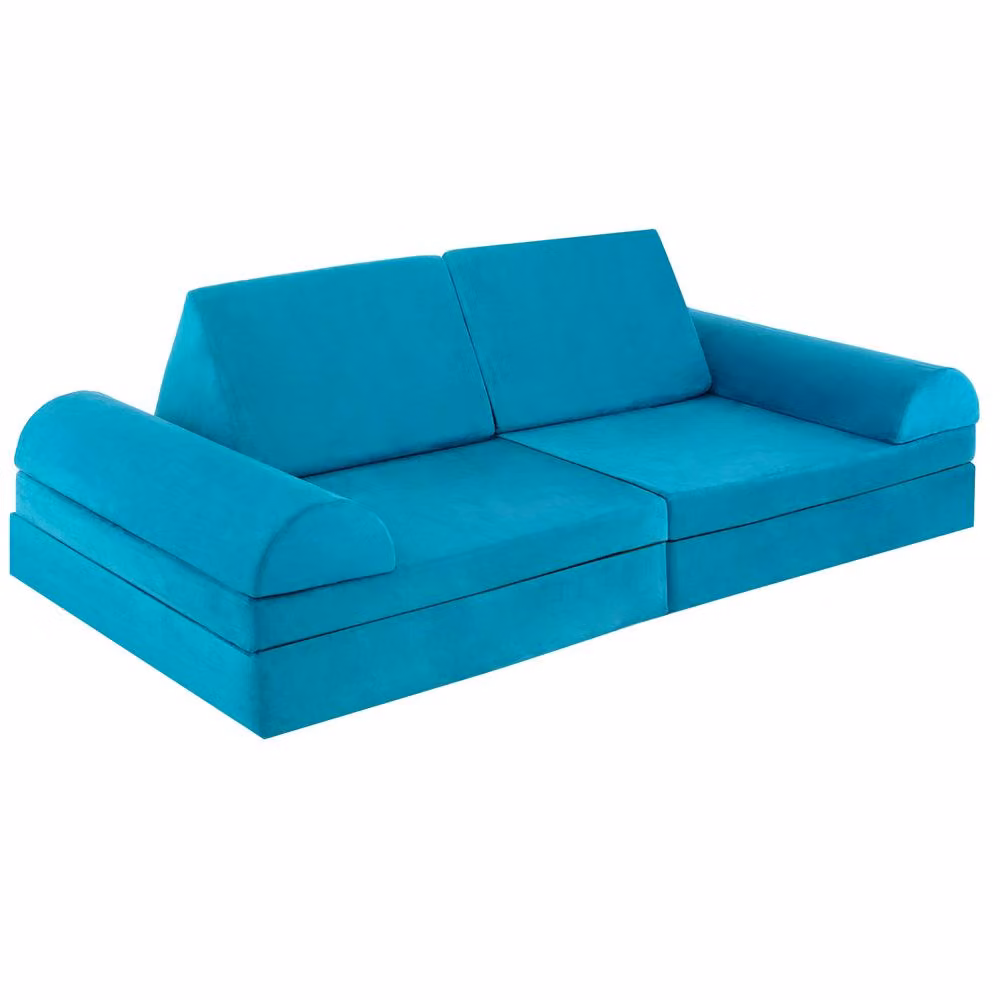 Costway 6-Piece Modular Kids Play Couch Sofa Set, Convertible Soft Foam Playset in Turquoise and Black – 7
