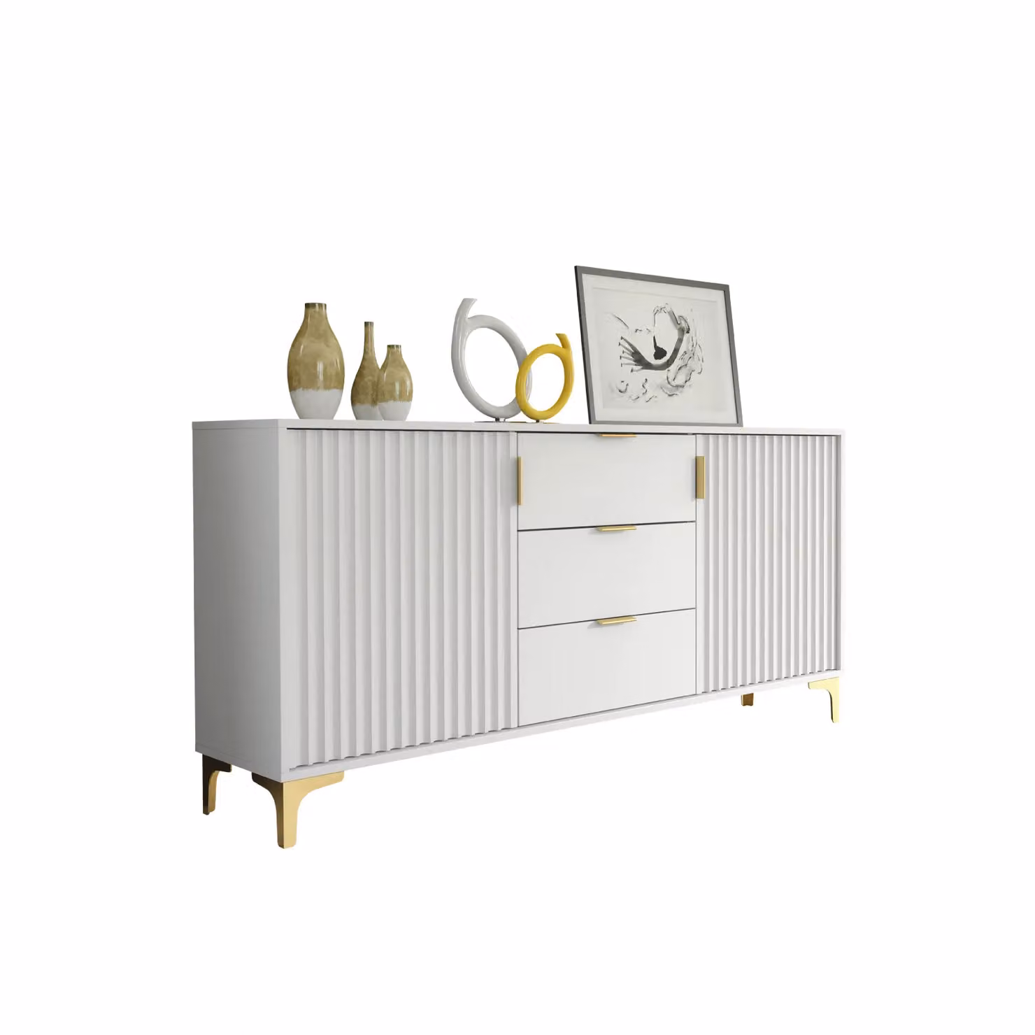 Creative Furniture Tide Crest Sideboard in Gold, Grey or White with Modern Fluted Design – 3