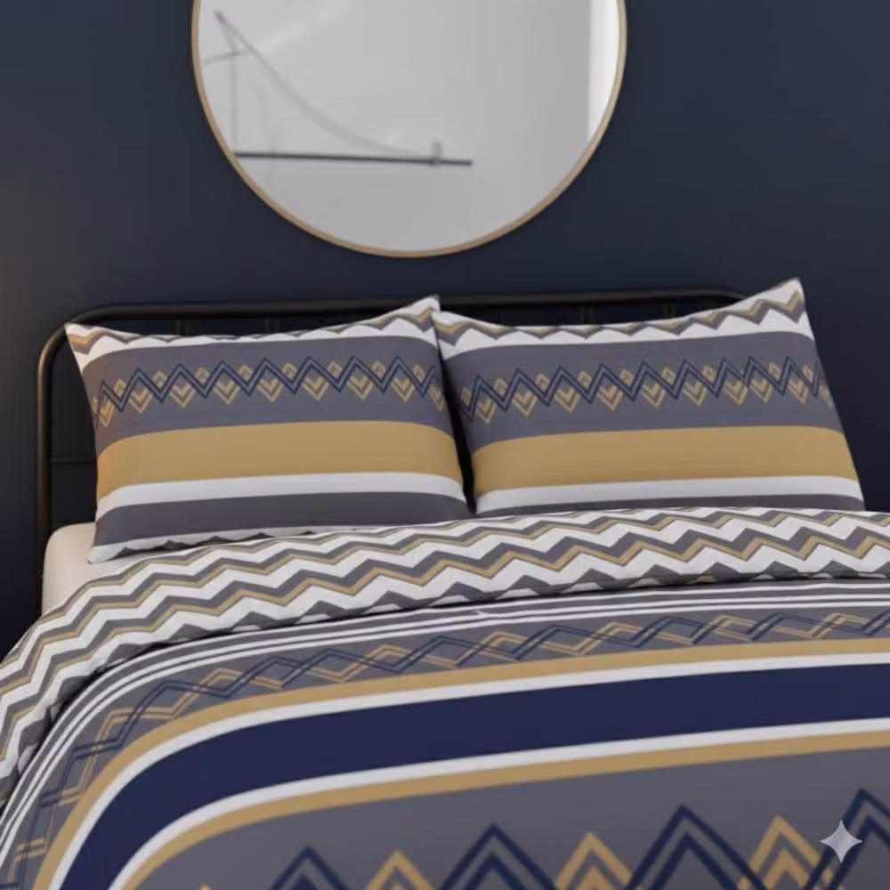 Snug City Zig Zag King Size Microfibre Bedding Set with Duvet Cover, Pillowcase and Fitted Sheet in Multicolour – 3