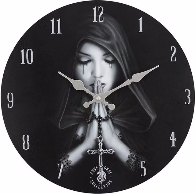 KDMK Gothic Prayer Angel Round Analog Quartz Wall Clock in Black