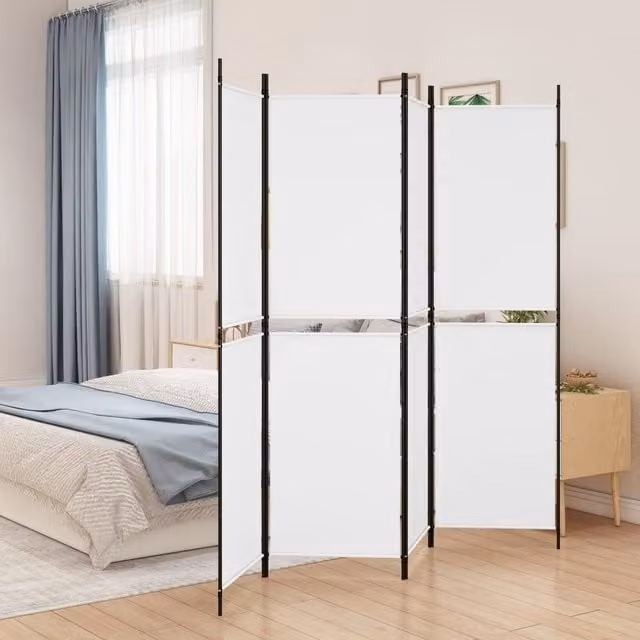 Berkfield Home 4-Panel Fabric Room Divider, White, H 180 cm x W 200 cm – 1
