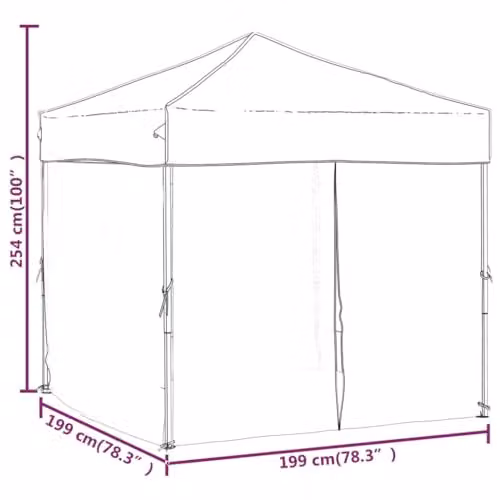 vidaXL Folding Party Tent with Sidewalls in Beige, W/D/H: 200 x 200 x 254 cm – 2