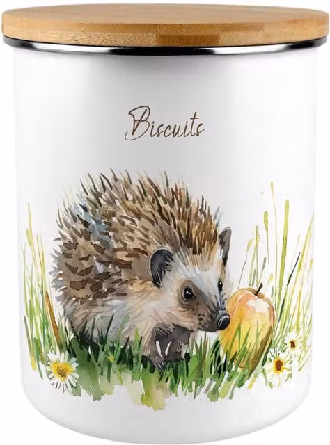 Purely Home Hedgehog and Apple Extra Large Biscuit Tin, Multicoloured Enamel and Ceramic