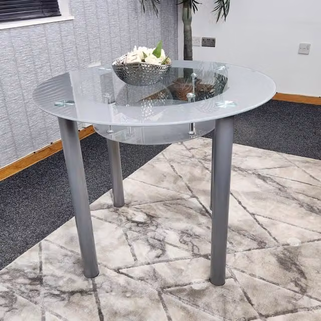 Kosy Koala Striped Round Glass Dining Table in Grey and Transparent