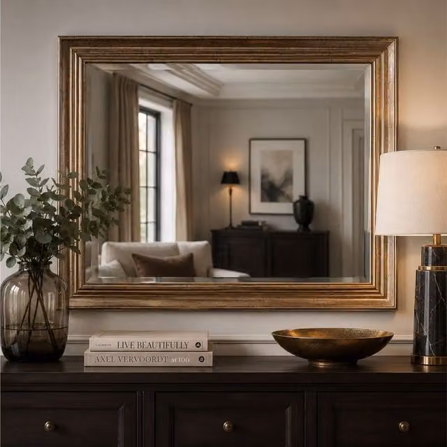 Yearn Classic Rectangular Hanging Wall Mirror in Gold or Silver, Width: 66 cm