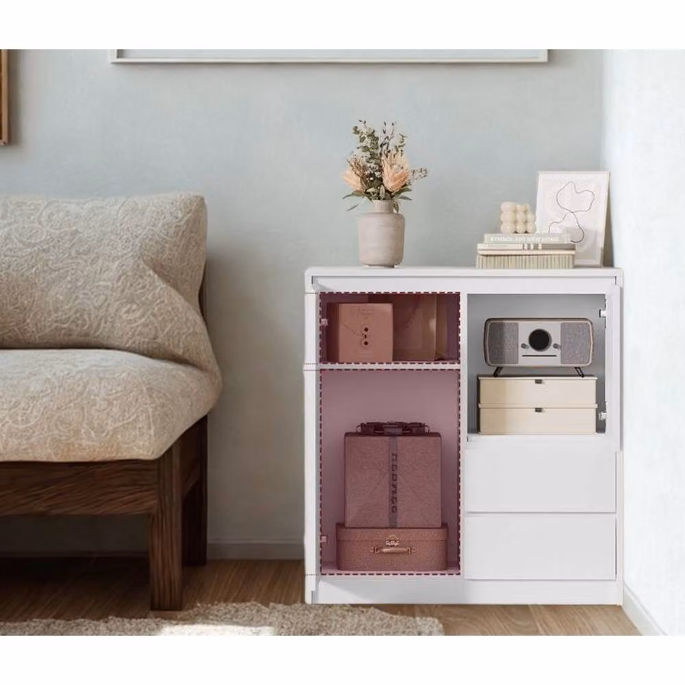 Pirlo Plush Modern White Sideboard Buffet Cabinet with Drawers and Media Compartments – 2