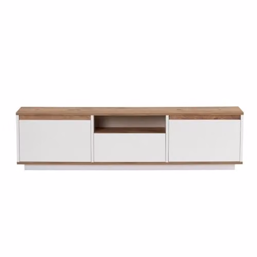 Calicosy LUME TV Stand in White with 3 Drop-down Doors and 1 Niche, W: 160 cm, D: 42 cm, H: 30 cm