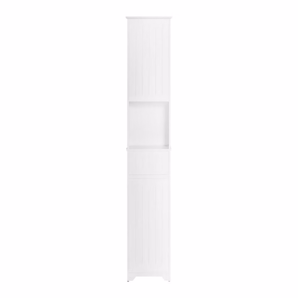 SoBuy Modern White Bathroom Tall Cabinet with Soft-Close Hinged Doors and Internal Shelves and Drawers – 2