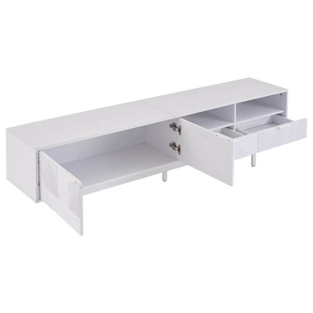 Tokpiedi Modern Geometric Entertainment Center with Storage Cabinets in White, W/D/H: 200 x 40 x 51 cm – 5