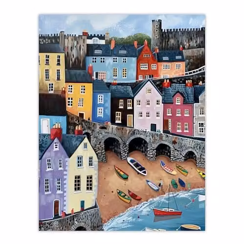 Artery8 Tenby Harbour Beach Coastal Townscape Wall Art Poster Print, Multicolour, 46 x 61 cm