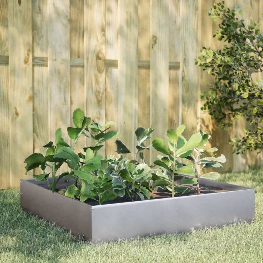 Berkfield Home Garden Galvanised Steel Raised Bed in Silver, W/D/H: 100 x 100 x 33.5 cm – 2