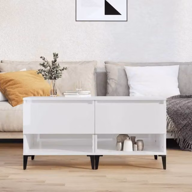 Berkfield Home Set of 2 High Gloss White Side Tables, W/D/H: 50 x 46 x 50 cm – 1