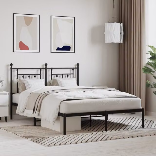 Berkfield Home Metal Bed Frame with Headboard, Black, W/D/H: 140 x 190 cm – 1