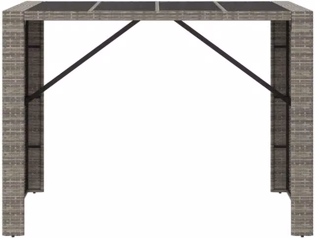 Berkfield Home Beautiful Bar Table with Glass Top in Grey Poly Rattan and Steel, W: 145 cm, D: 80 cm, H: 110 cm