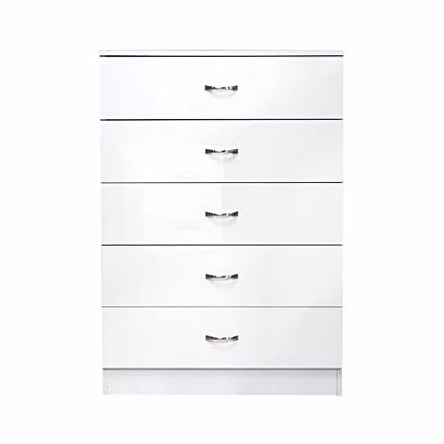 FWStyle Chilton Modern 5 Drawer Chest in White Gloss, H 100 cm x W 70 cm x D 40 cm – 2