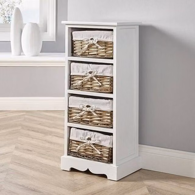 NESTLUNE White Wooden 4 Drawer Storage Unit W: 100 cm, D: 15 cm, H: 15 cm