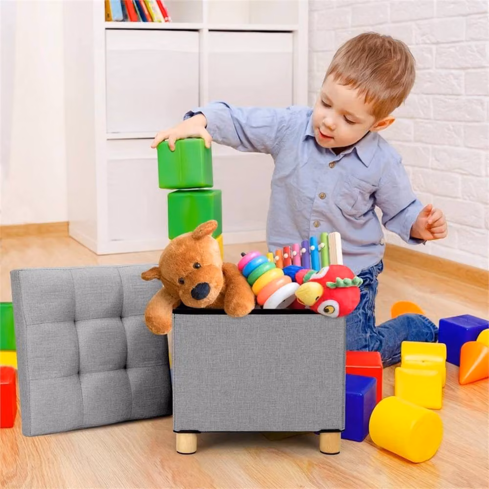 VOGREX Dark Grey Folding Storage Stool Ottoman Padded Cube Seat W/D/H: 38 x 32 x 38 cm – 3