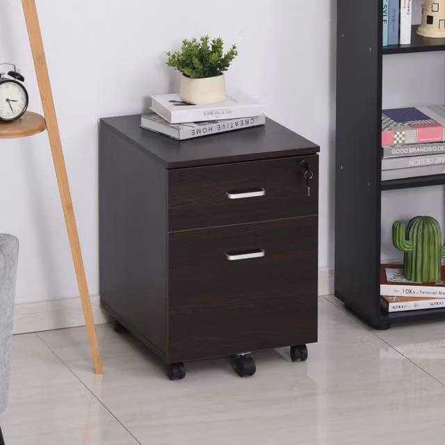 Vinsetto Modern Black MDF Office Filing Cabinet with Locking Drawers and Castors