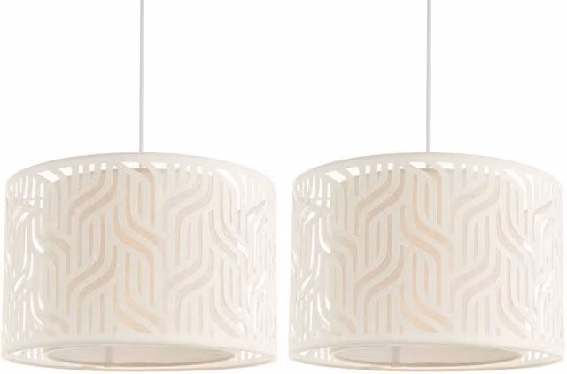 First Choice Lighting Mylo Set of 2 Taupe Linen Cut Out Easy Fit Pendant Shades, Diameter: 35 cm