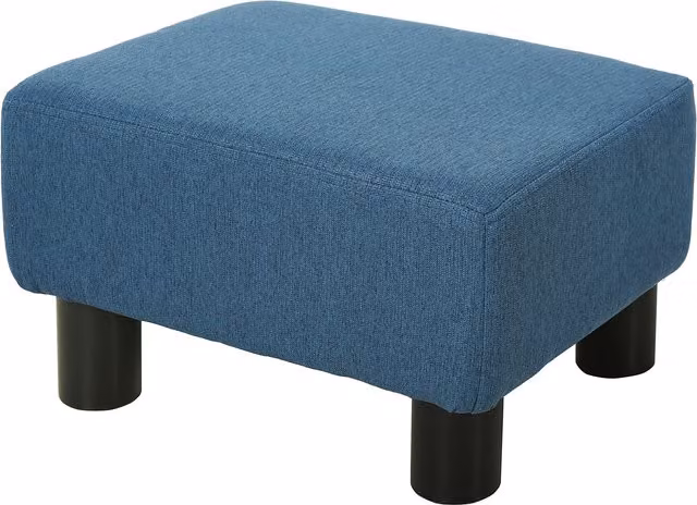 HOMCOM Blue Linen Fabric Cube Ottoman Footstool with 4 Plastic Legs