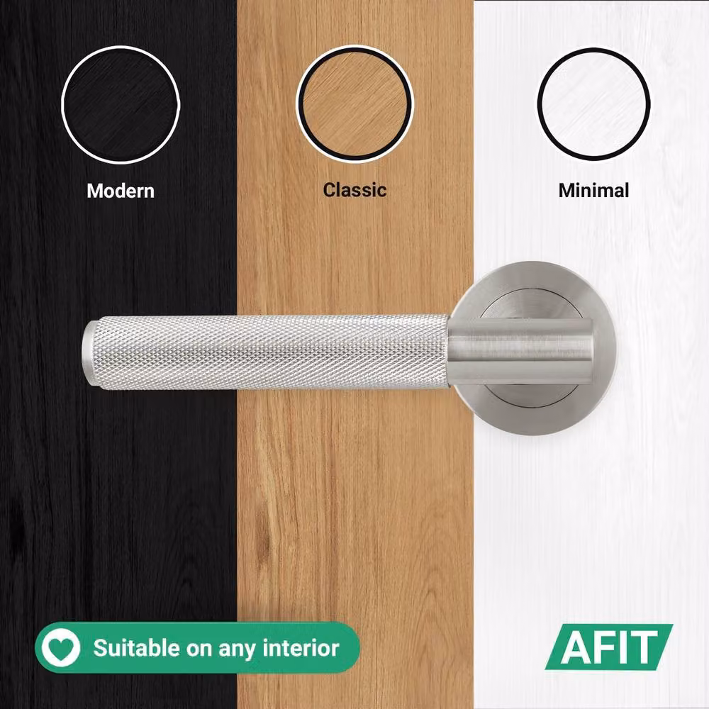 AFIT Satin Nickel Bathroom Door Handle Rose with WC Lock and Hinges, Silver, W/D/H: 15 x 15 x 15 cm – 5