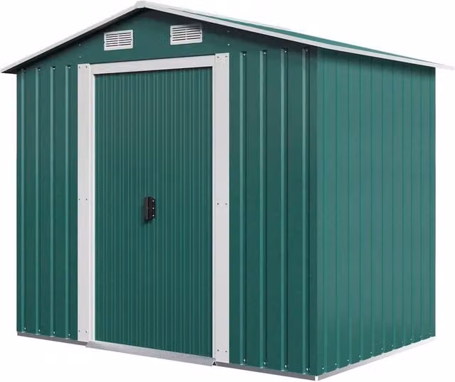 NESTLUNE Green Metal Garden Storage Shed with Sliding Gable Doors, W/D/H: 186 x 100 x 119 cm