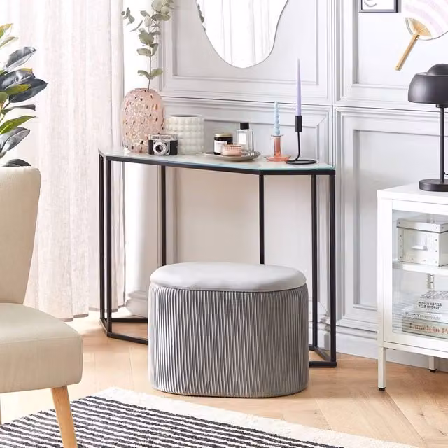 Wyld and Coco Light Grey Velvet Storage Pouffe