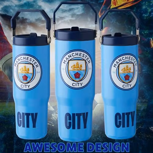 Get Trend Manchester City Insulated Stainless Steel Tumbler with Straw and Handle, 850ml, Blue – 5
