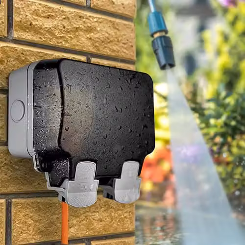 British General IP66 Weatherproof Outdoor Double Switched Wall Mounted Socket, Grey – 3