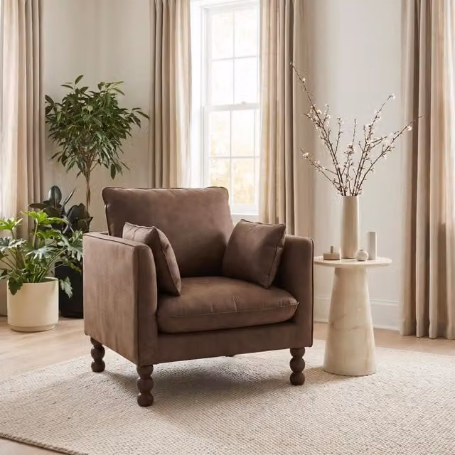 Furniturebox UK Monroe Faux Leather Tub Armchair in Brown